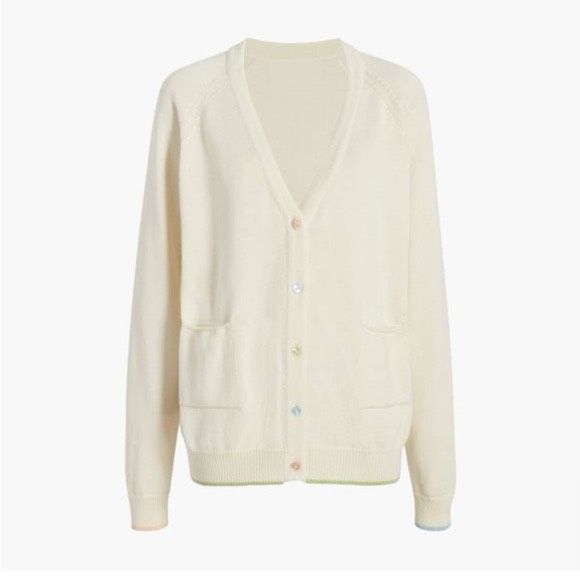 Hill House Cardigan Sweater Ivory Size M/L Heart Buttons 100% Cotton Heavyweight